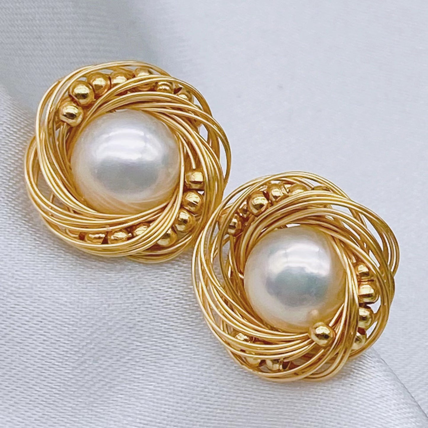 Handmade Bird's Nest {925} Silver Needle Earrings Natural Fresh Water Pearl Temperament Simple Retro All-Match