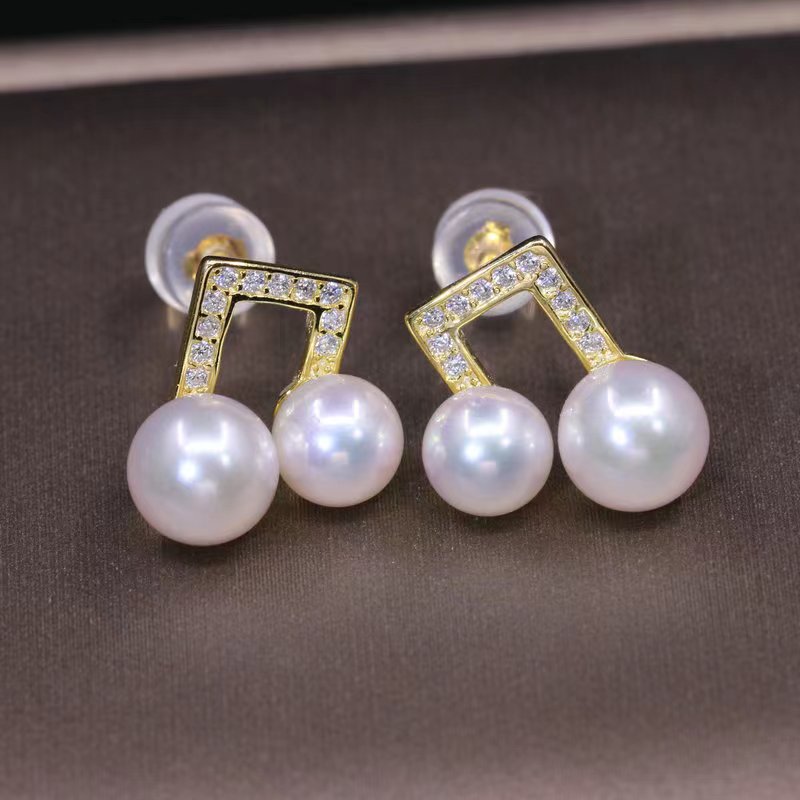 S925 Sterling Silver Earings Pearl Holder ,Notes Design