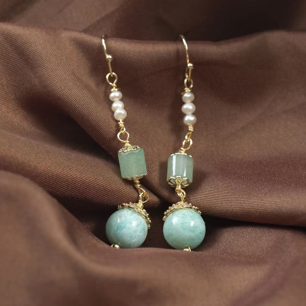 Jade Mixed With Fresh Water Pearl Earrring Chinese tradition style