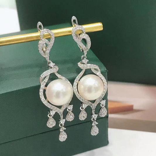 S925 Sterling Silver Earrings , Pearls Holder Vintage Design