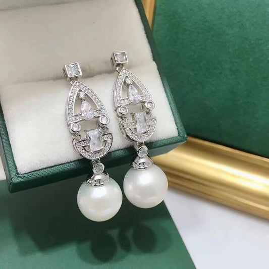 S925 Sterling Silver Earring , Pearl Holder Fashion Modern Style