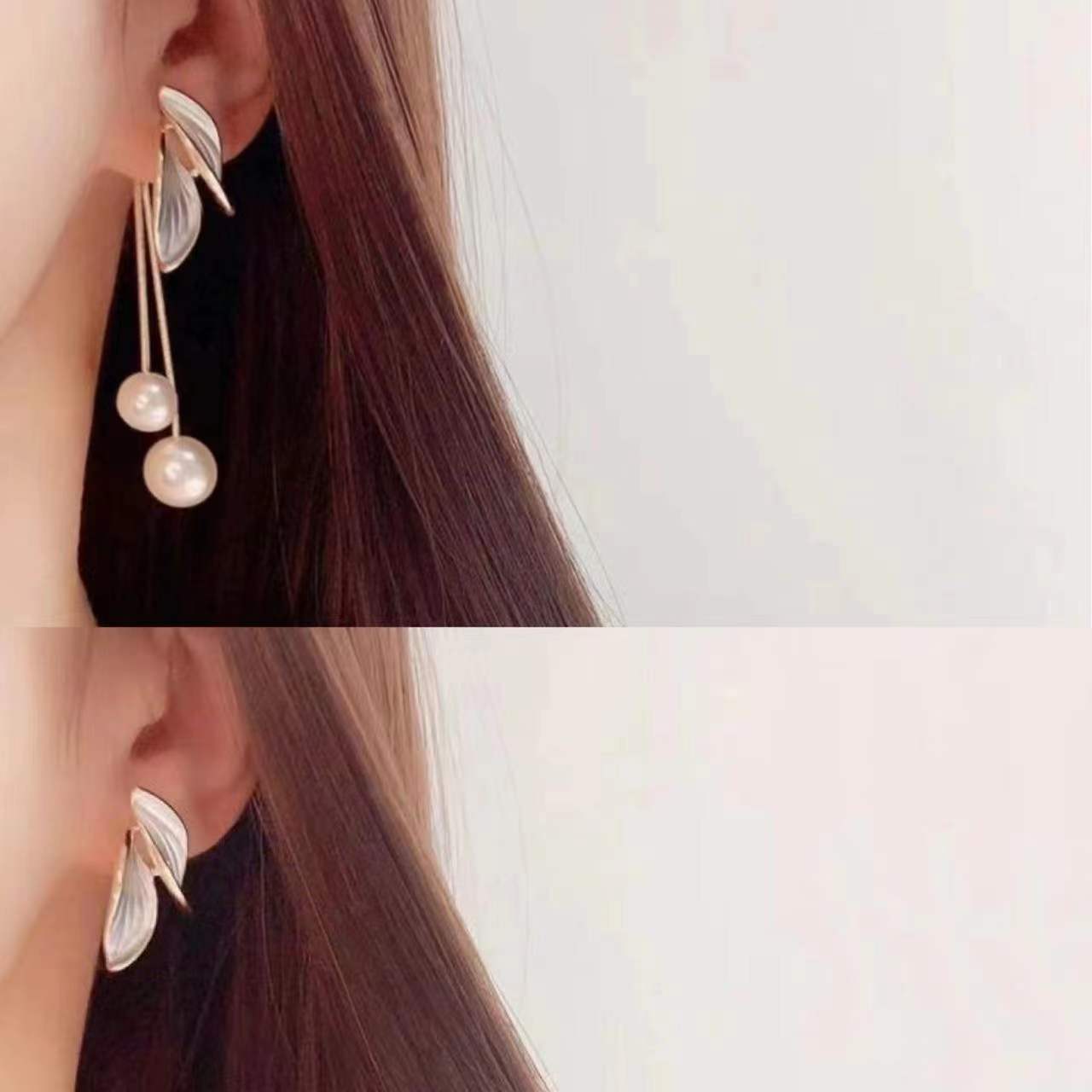 S925 Sterling Silver Earrings , Multiple Pearls Holder Modern Style