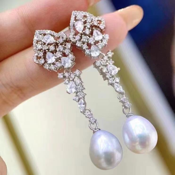 S925 Sterling Silver Earrings , Pearls Holder Modern Fashion Style