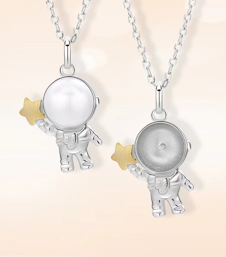 S925 Sterling Silver Pendant Pearl Holder , Astronaut Series