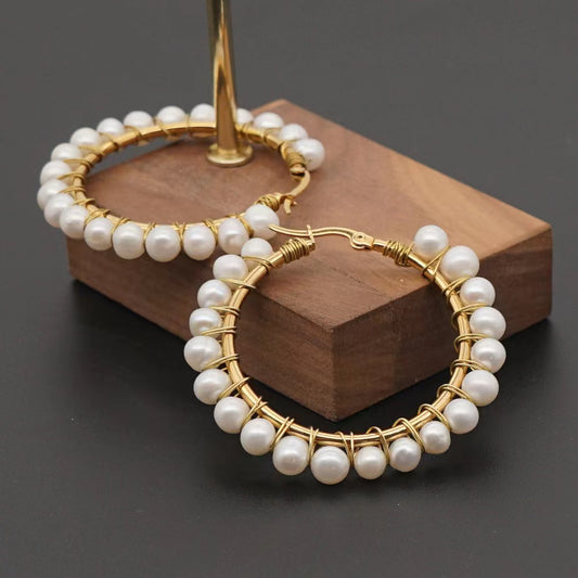 Fresh Water Pearls Big Circle Earrings