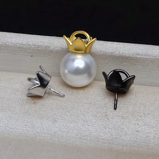 S925 Sterling Silver Crown Pendant , Pearl Holder