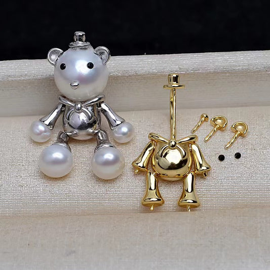 S925 Sterling Silver Bear Pendant , Pearl Holder