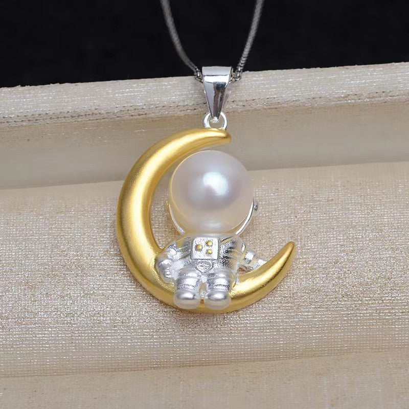 S925 Sterling Silver Astronaut Pendant , Pearl Holder