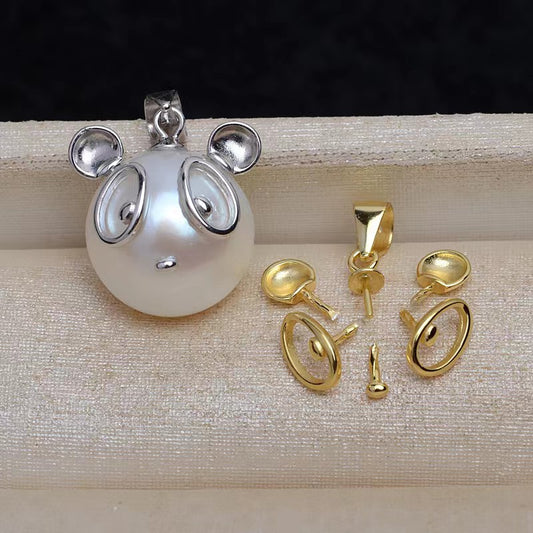 S925 Sterling Silver Panda Pendant , Pearl Holder