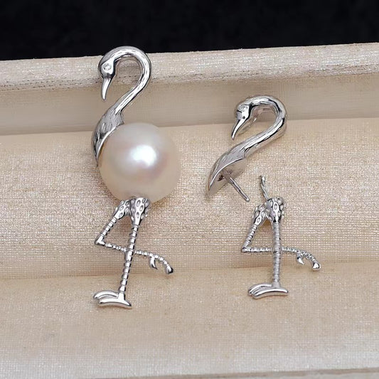 S925 Sterling Silver Flamingo Pendant , Pearl Holder