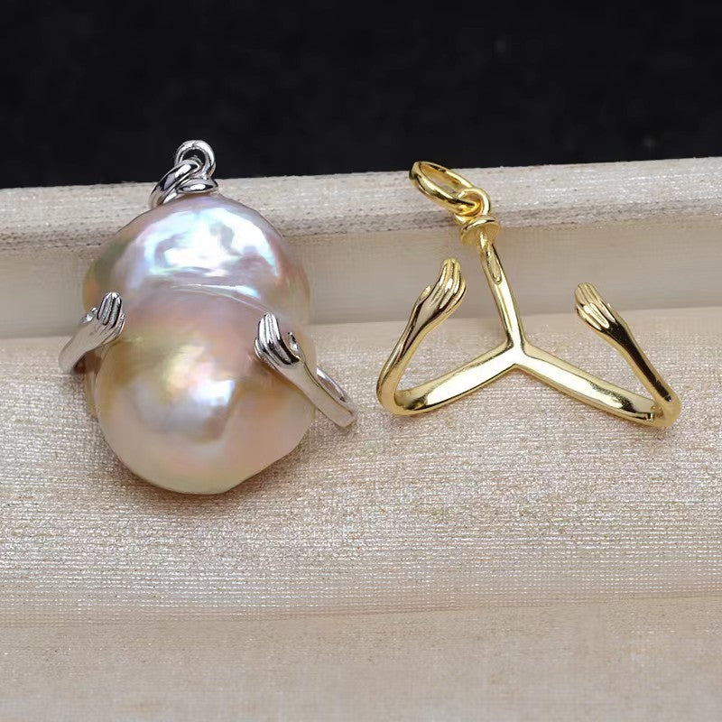 S925 Sterling Silver Hug Pendant , Pearl Holder