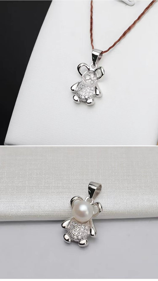 S925 Sterling Silver Bear Pendant , Pearl Holder