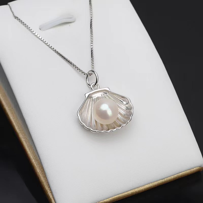 S925 Sterling Silver Clam Pendant , Pearl Holder