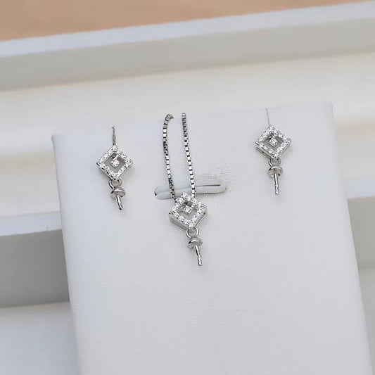 S925 Sterling Silver Square Design Full Set, Including Chain