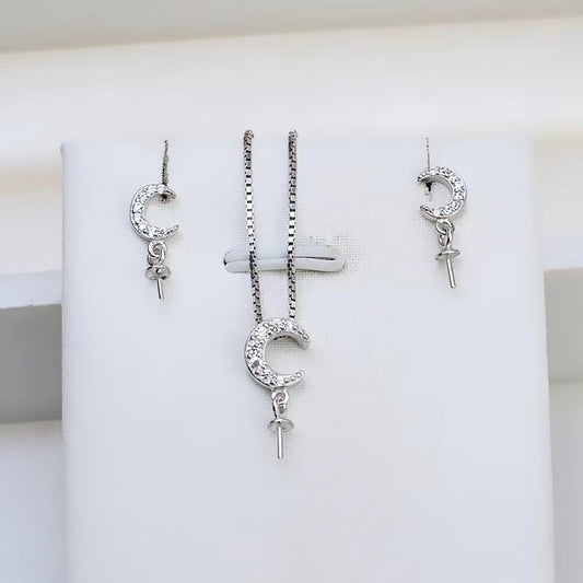 S925 Sterling Silver Moon Design Full Set, Including Chain