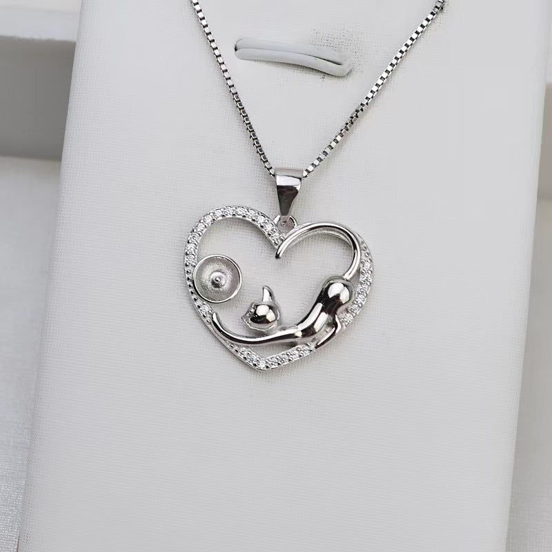 S925 Sterling Silver Cat Heart Design Pendant