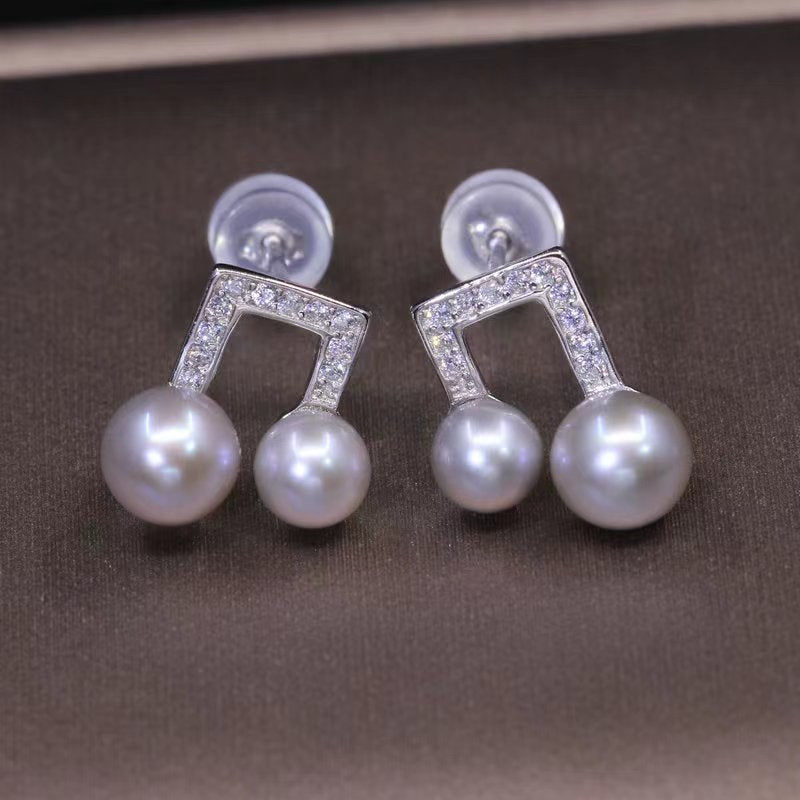 S925 Sterling Silver Earings Pearl Holder ,Notes Design