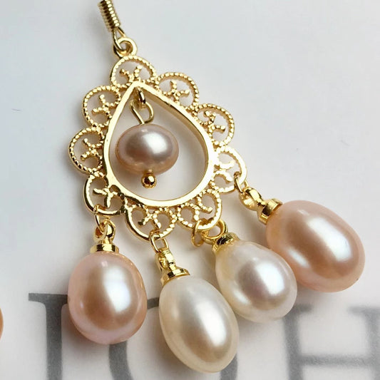 Fresh Water Pearls Earrings, Hollowed-out Ear Hook