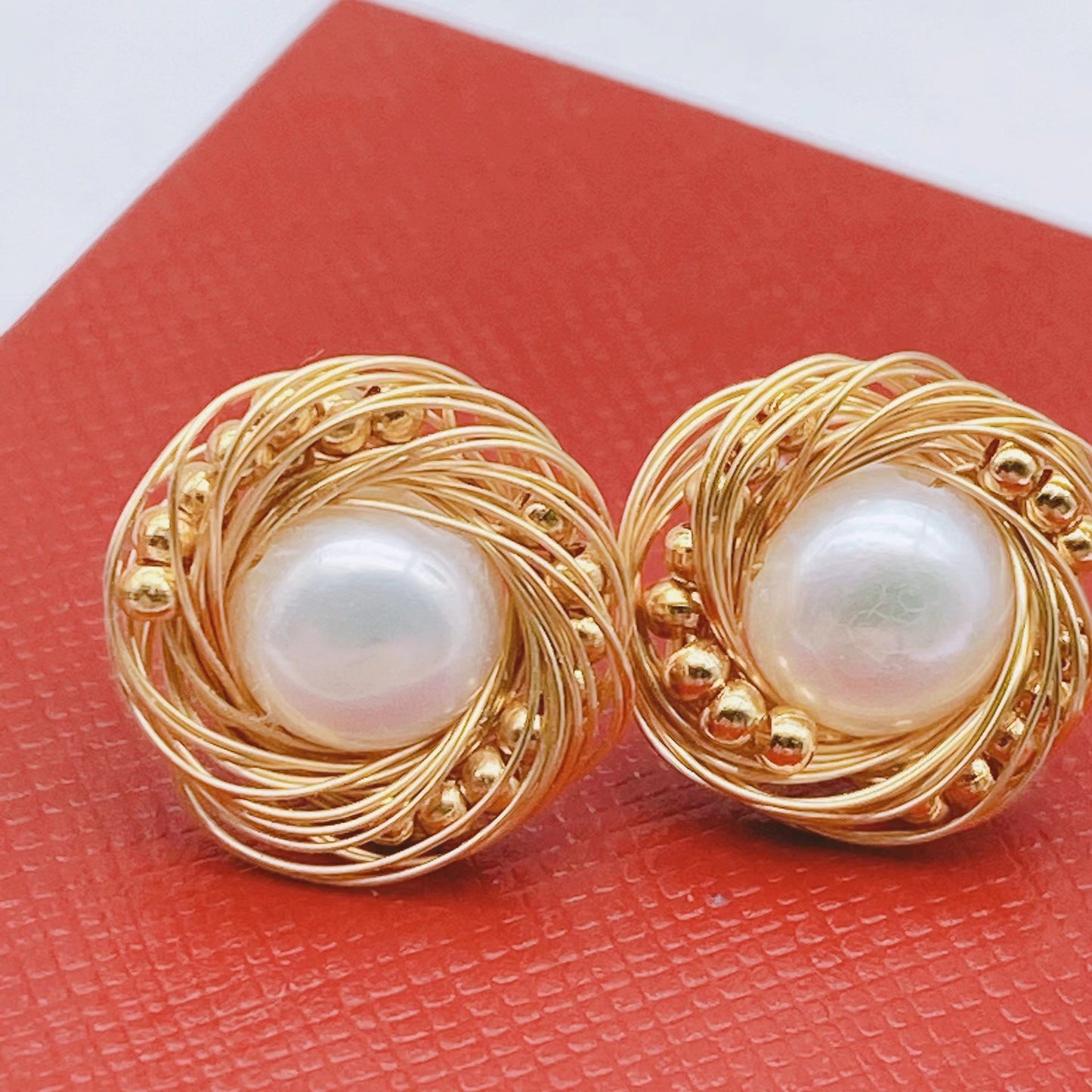 Handmade Bird's Nest {925} Silver Needle Earrings Natural Fresh Water Pearl Temperament Simple Retro All-Match