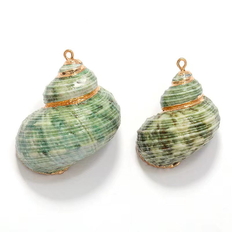 Green Snail Shell Pendant Gold Plated Yellow DIY 2PCS