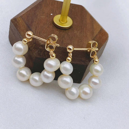 S925 Silver Natural Fresh Water Pearl Earrings Antique Air Hanging Earrings [korean Version]