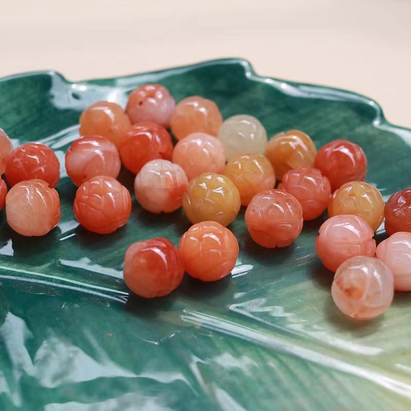 Handmade Natural Jade Lotus ,Lanyard Weaving Antique 10 PCS