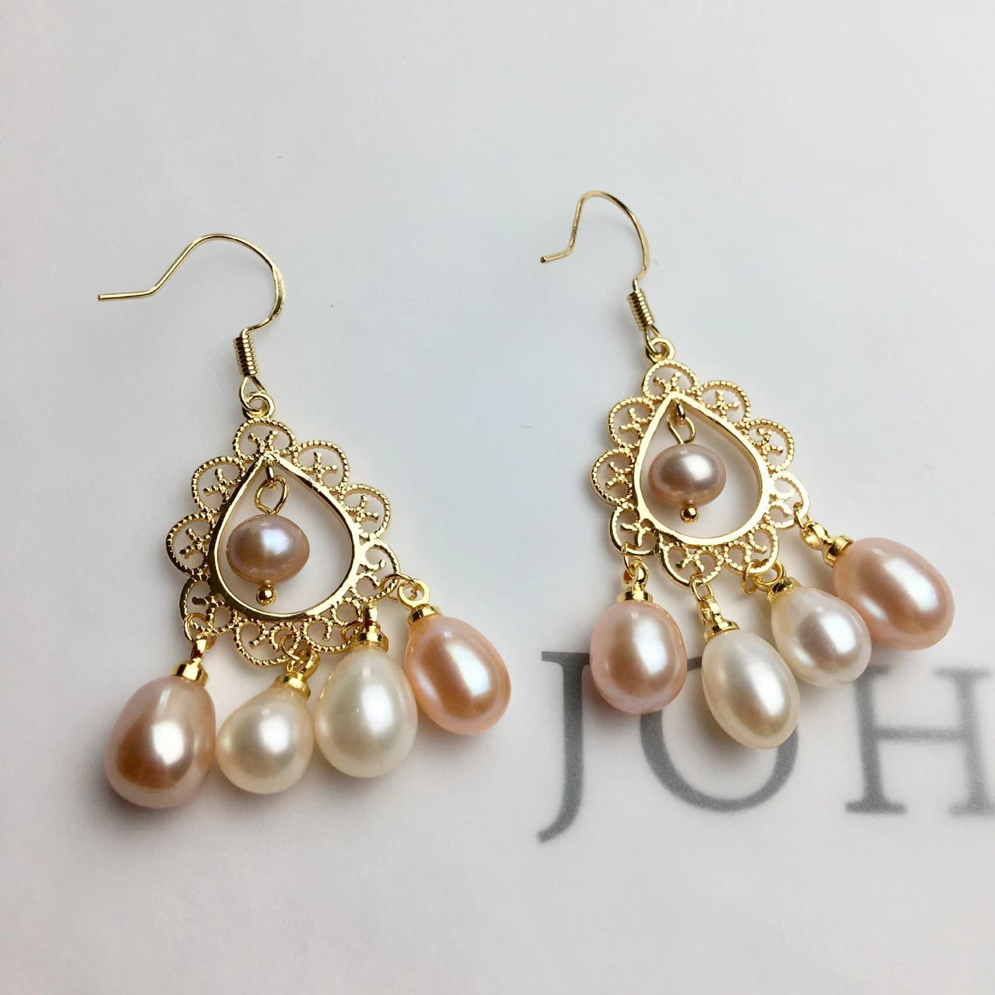 Fresh Water Pearls Earrings, Hollowed-out Ear Hook