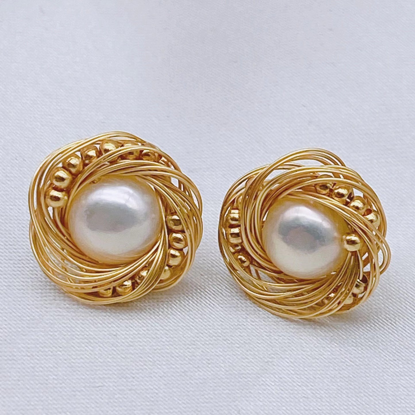 Handmade Bird's Nest {925} Silver Needle Earrings Natural Fresh Water Pearl Temperament Simple Retro All-Match