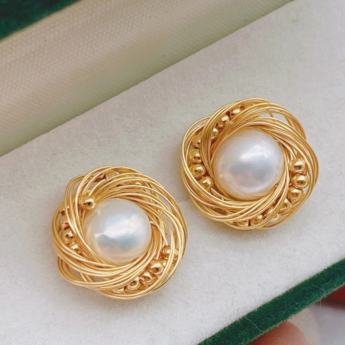 Handmade Bird's Nest {925} Silver Needle Earrings Natural Fresh Water Pearl Temperament Simple Retro All-Match