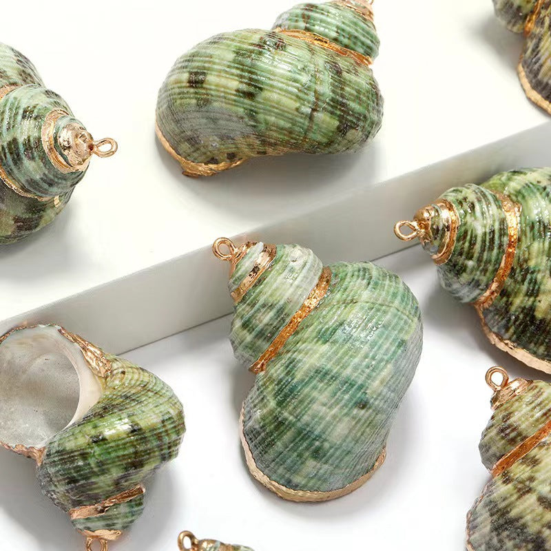 Green Snail Shell Pendant Gold Plated Yellow DIY 2PCS