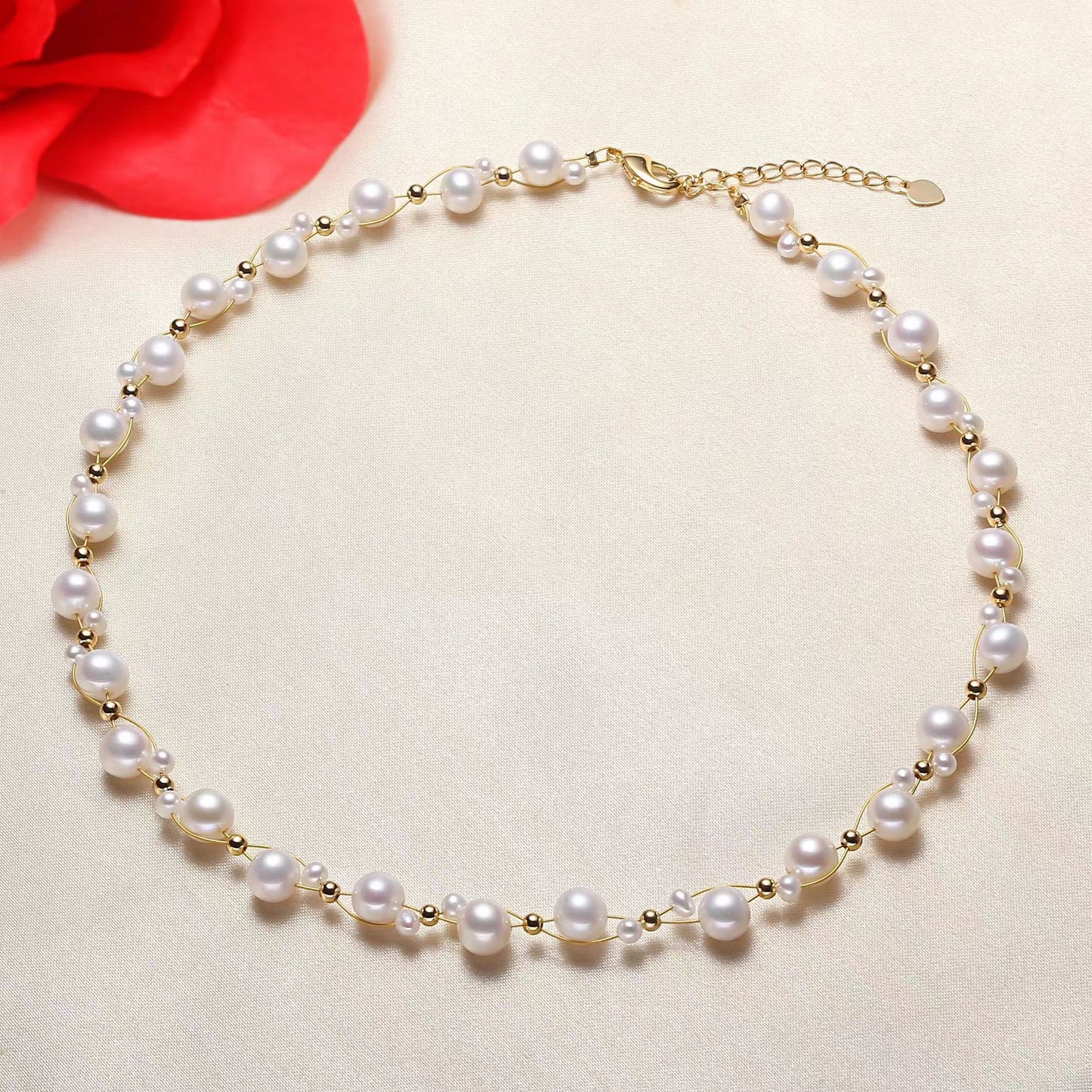 Freshwater Pearl Necklace & Bracelet Set  Woven Delicate