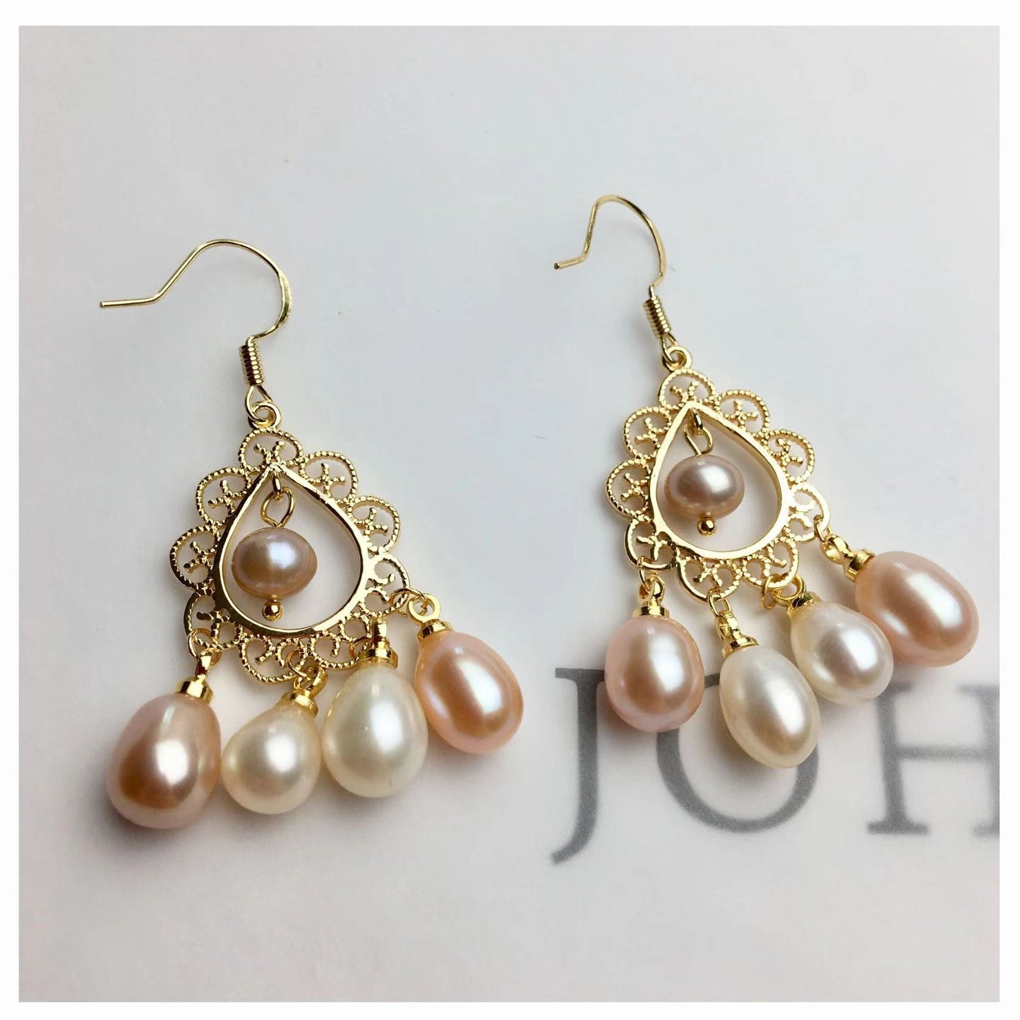 Fresh Water Pearls Earrings, Hollowed-out Ear Hook