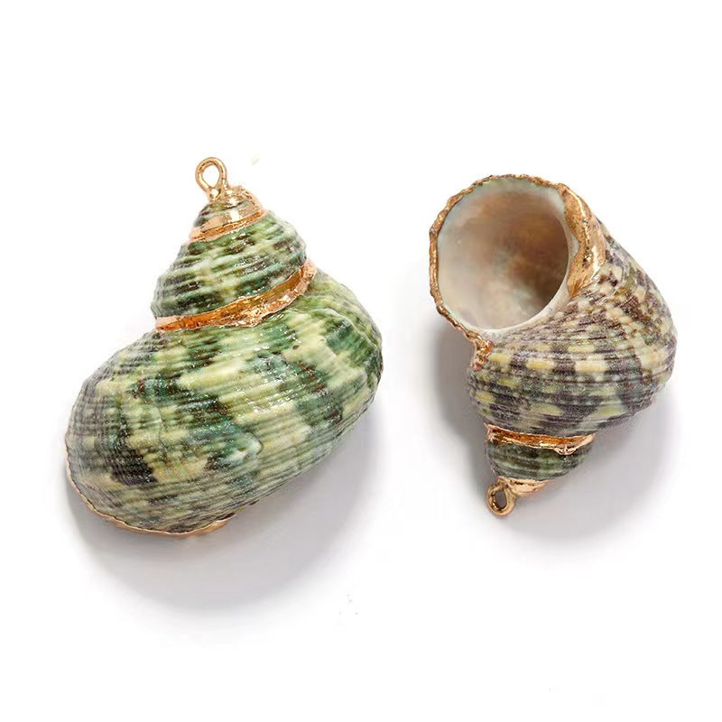 Green Snail Shell Pendant Gold Plated Yellow DIY 2PCS