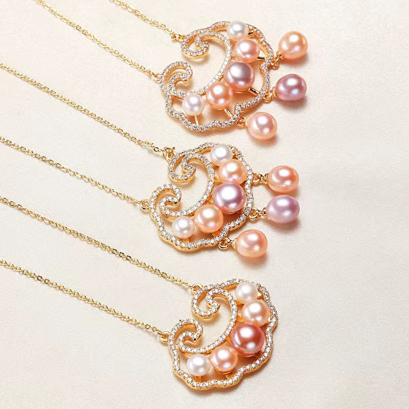 Golden Necklace , Long Life Pearl Pendant